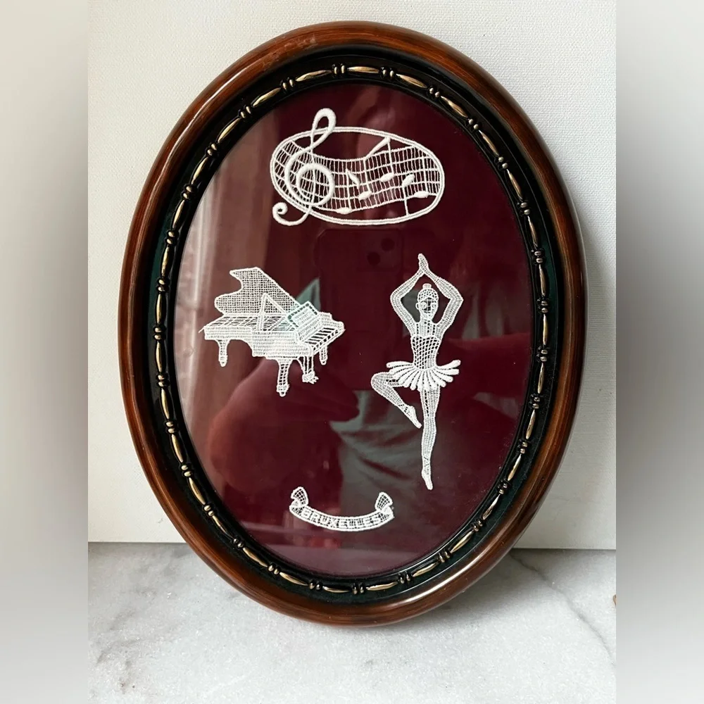 Vintage Elegant Brown and White Musical Wall Art 11”x8”